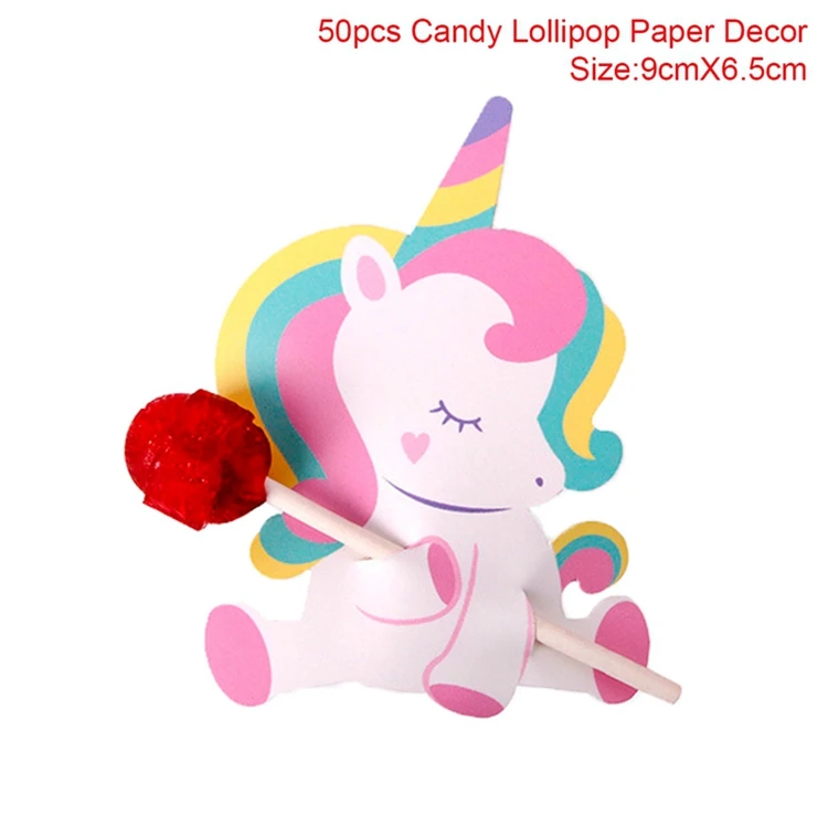 50pcs lollipop 50 шт., вечерние принадлежности в виде леденца, единорога, декор для дня рождения, детские одноразовые столовые приборы, набор бумажных тарелок, чашка для детского душа, декор для девочек - Цвет: 50pcs lollipop