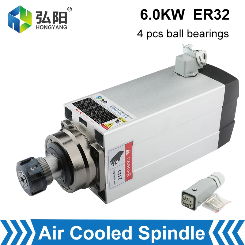 

CNC Milling Spindle Motor 6.0KW ER32 Square Air-Cooled Spindle 220v 380v 18000rpm For CNC Router Woodworking Engraving Machine