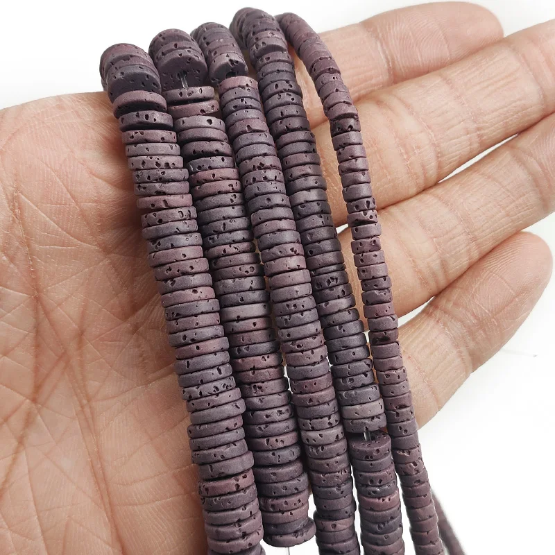

Natural Stone Violet Volcanic Lava Beads Flat Round Spacer Loose Beads For Jewelry Making 4/6/8MM DIY Bracelets Necklace 15''