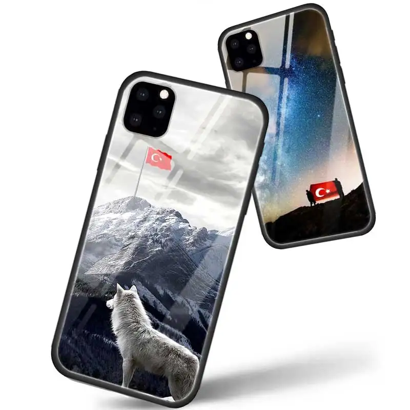 Турция турецкий чехол с флагом для Apple iphone 11 Pro XR XS Max X 7 8 6 6S Plus закаленное стекло+ черный силиконовый чехол для телефона Coque Sac