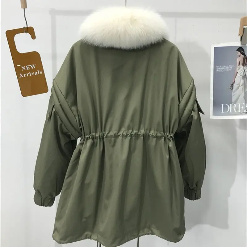 Новинка 2021 Женская парка пальто с отделкой воротника из натурального Лисьего