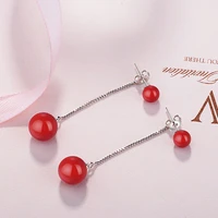 simple long earrings sweet red pearl earrings gift to girlfriend wholesale lots decorations for girls fine jewelry for woman