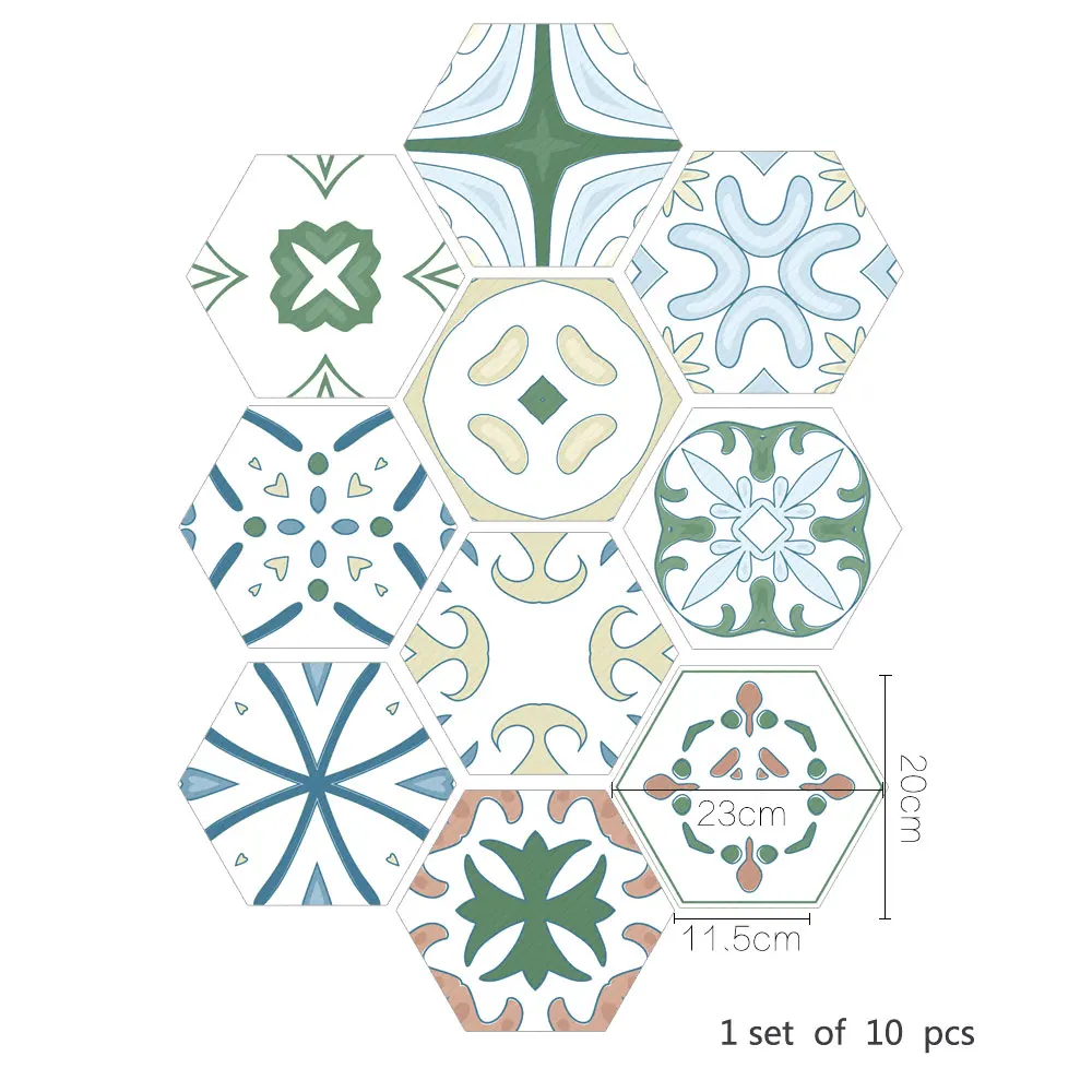 Assorted Color 10 шт. ПВХ стикер на стену Шестигранная плитка самоклеющаяся напольная наклейка - Цвет: Assorted Color