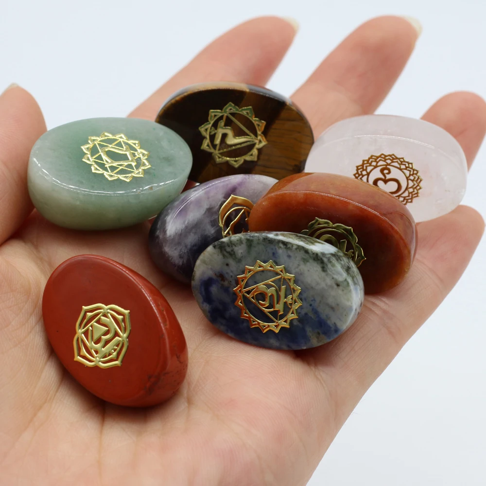 

7pcs Natural Stone Seven Chakra Egg-shaped Oval Energy Meditation Stone Boxed Exquisite Gift Set Box Unisex Single Size 20x30mm