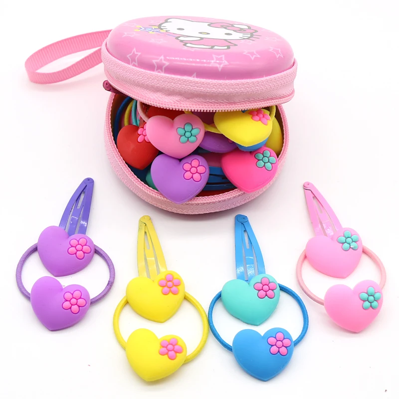 Heart clip band На возраст от 4 до 10 лет шт./компл. милый рисунок «Hello Kitty» набор аксессуаров для волос для девочек Заколки для волос резинки для волос в верхней части коробка для хранения подарок на день рождения для детей Лидер продаж - Цвет: Heart clip band
