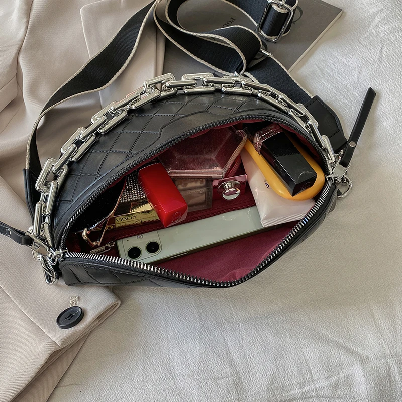 

New Chain Cool Small PU Leather Chest Bags for Women 2021 Travel Handbags Waist Packs Female Shoulder Bag Lady Fanny Packs