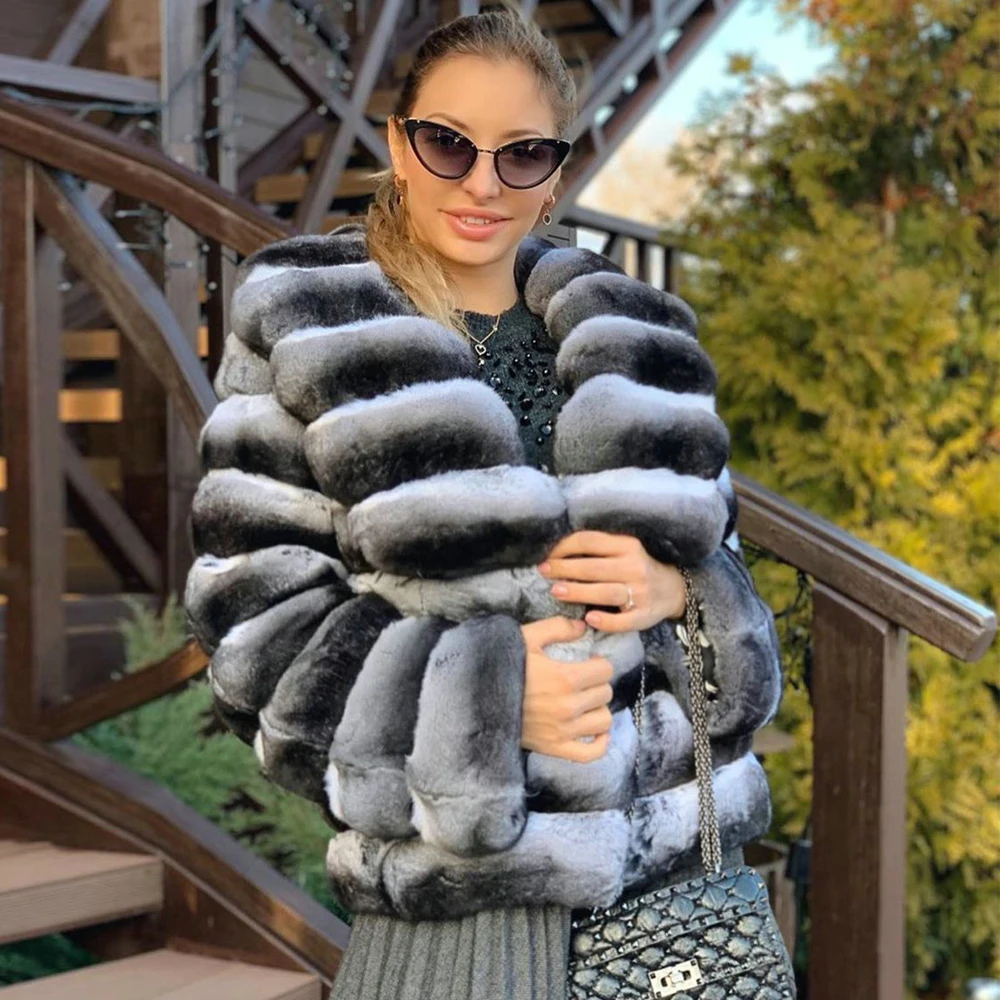 Natural Rex Rabbit Fur Jacket Turn-down Collar 2022 Winter New Trendy Chinchilla Color Real Rex Rabbit Fur Coats Female Outwear