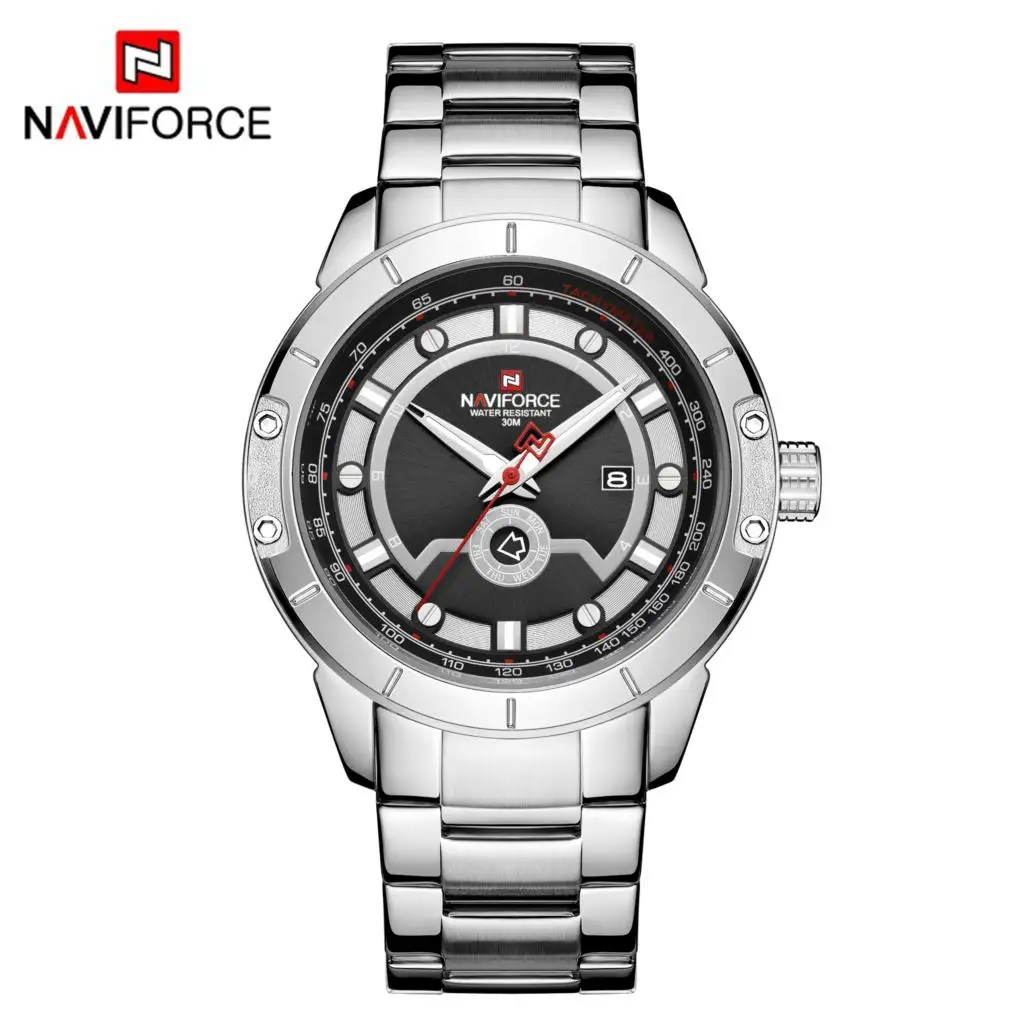 Серебристый Новые часы NAVIFORCE для мужчин s Топ люксовый бренд Мужские часы с полностью стальным корпусом кварцевые часы аналог водонепроницаемые спортивные армейские военные наручные часы - Цвет: Серебристый