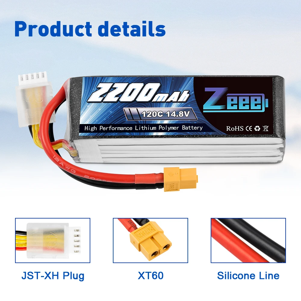 2 блока zeee 148 v 120c 2200mah 4s lipo батарея с разъе
