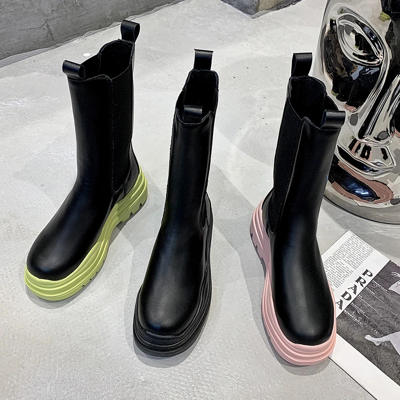 2021 Designer Brand Chunky Platform Chelsea Boots Women Street Style Elastic Band Ankle Boots For Women INS Fashion Spring New