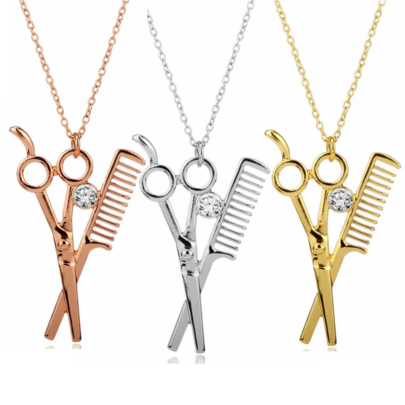 

CSHOU122 women New Fashion Scissors Necklace Hair Stylist Fashion Accessories Three Color Scissors Comb Pendant