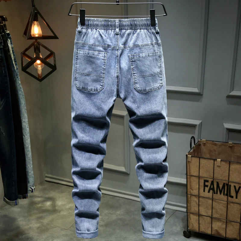 

Plus Size 10XL 9XL 8XL 7XL 6XL XXXXXL Jeans Men Elastic Hole Jean Small Feet Pencil Pant Fashion Street Male Denim Trousers