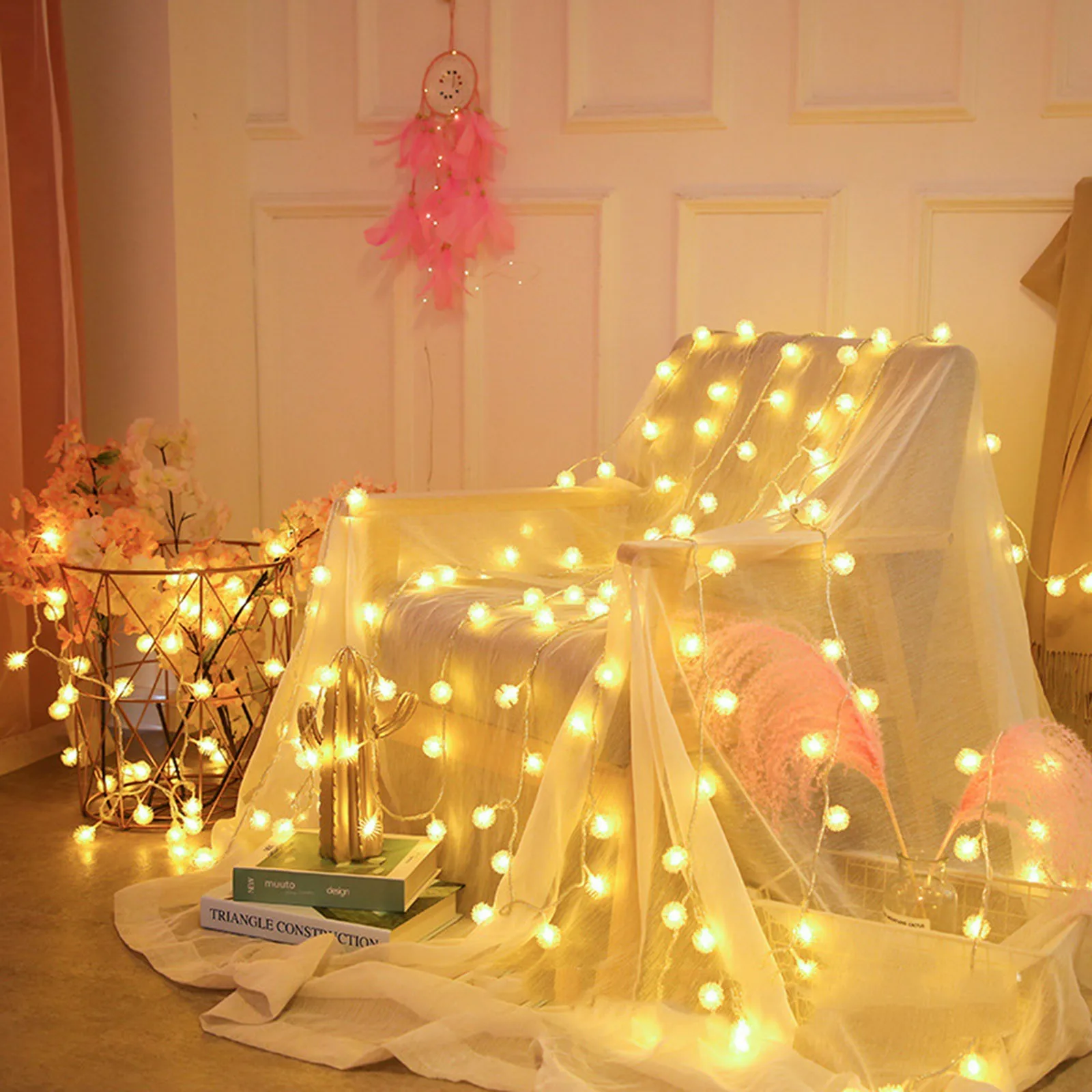 

СВЕТОДИОДНАЯ Гирлянда для занавесок 2,2 м, USB-гирлянда, Сказочная гирлянда с дистанционным управлением, украшение на Рождество, свадьбу, праз...