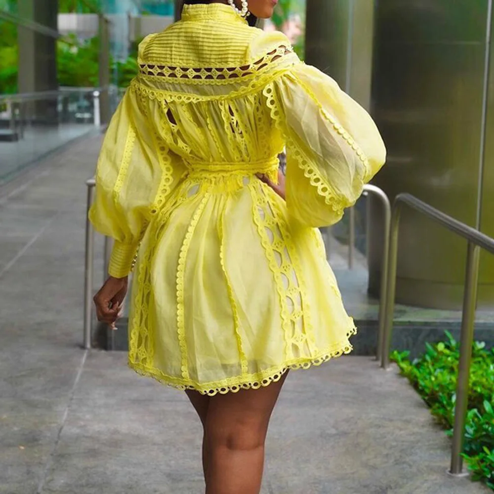 

Plus Size Summer Mini Dress Pink White Above Knee Long Sleeve Sexy Night Club Party Sweet Ladies 5XL Hollow A-Line Women's Dress