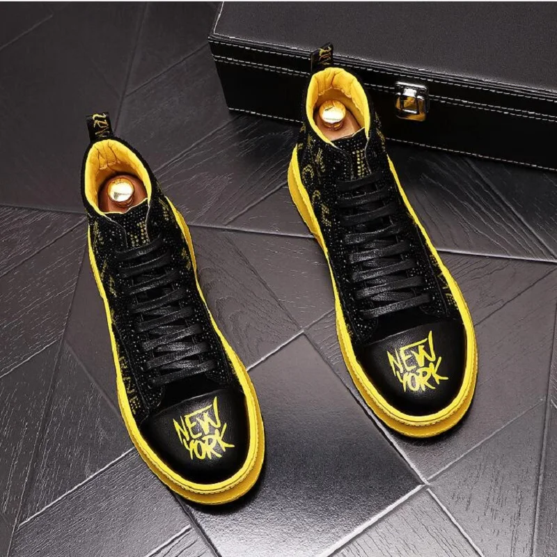 New Green Yellow Designer Men's high quality Studded Rivet Spike rhinestone Casual Shoes British Man Trending Leisure Male | Обувь
