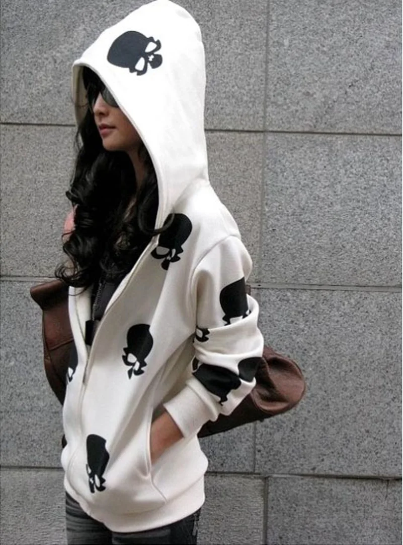 

2022 New Product Women's Skull Zipper Hooded Fashion Casual Hoodies Jacket Coat Tops Harajuku Female