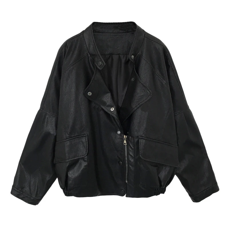 

Women Short Pu Leather Punk Jacket Slim Zipper Faux Leather Coats Female Single Breasted Motorcycle Leather Outerwear