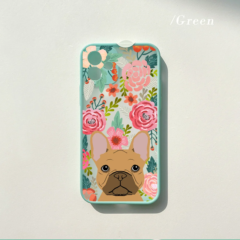 

Rubber Cool Flower Dog Mobile hard Phone Case For Iphone 11 12 Pro Max 7 8 Plus X Xs Max XR Translucent Matte hard Cover 2021