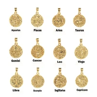 gold zodiac necklace constellation charm astral charm round gold coin bracelet diy jewelry accessories 14x11x2mm