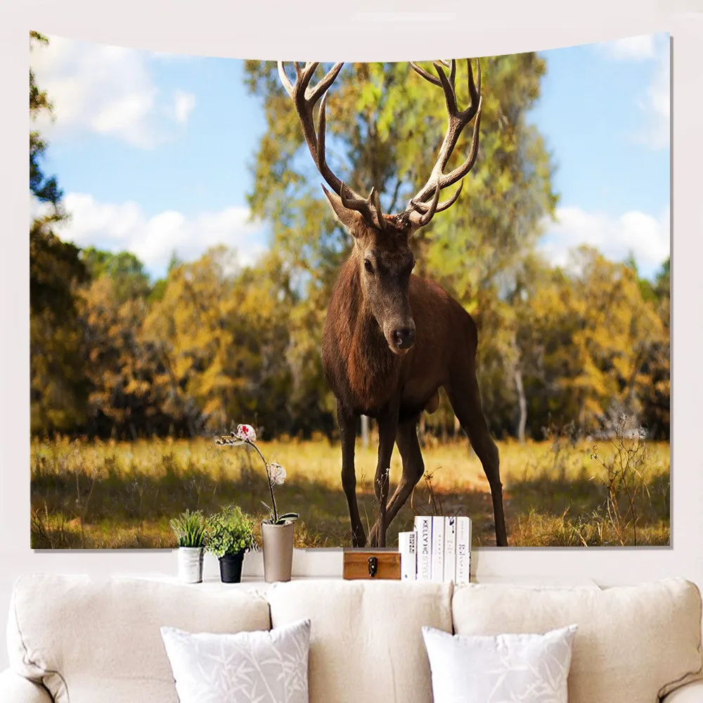 

Home Decor Polyester Fabric Psychedelic Deer Tapestry Wall Hanging Throw Bohemian Door Curtain home decoration accessories