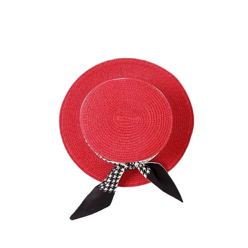 

Summer New Black and White Bow Woven Straw Hat Outdoor Casual Sunscreen Sunshade Travel Photo Sun Cap