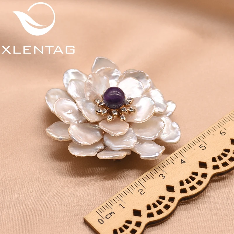 Женская брошь в форме цветка XlentAg из натуральной пресной воды стиле барокко