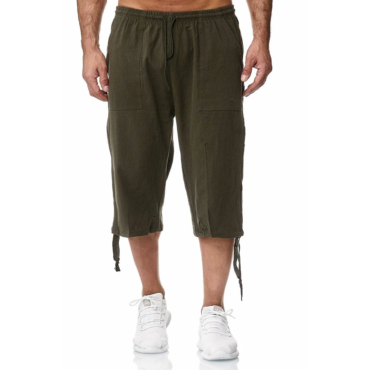 Брюки мужские летние из хлопка и льна повседневные свободные дышащие спортивные