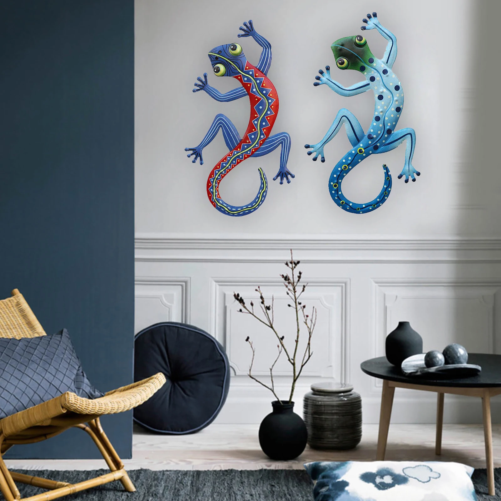 

2pcs Gecko Hanging Decoration Exquisite Wall Ornament Metal Wall Hanging Animal Sculpture Decoration Colorful Hanging Decoration