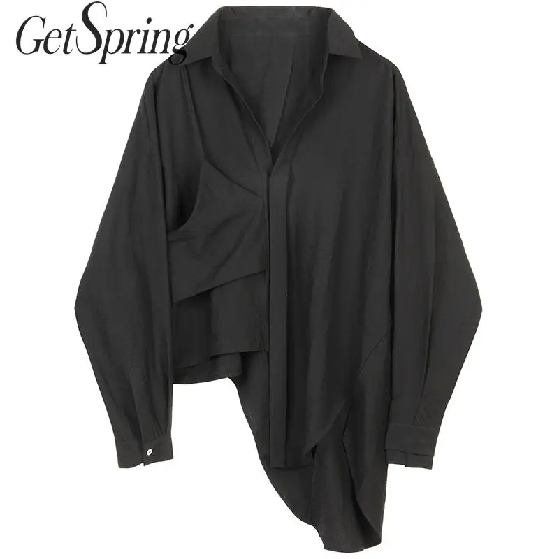 Getspring женская рубашка с длинным рукавом асимметричные Хлопковые женские топы