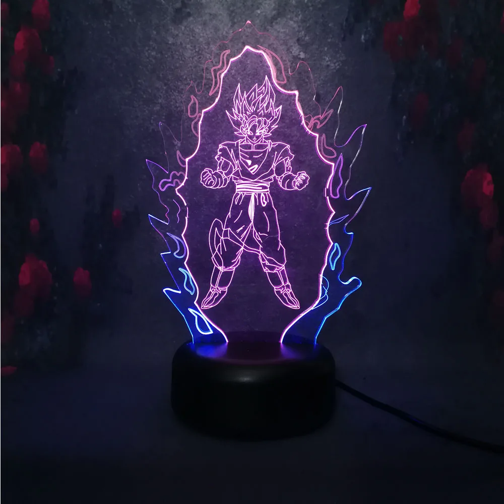 Dragon Ball Супер Saiyan Fire Wukong смешанные двухцветные настольные лампы для подростков