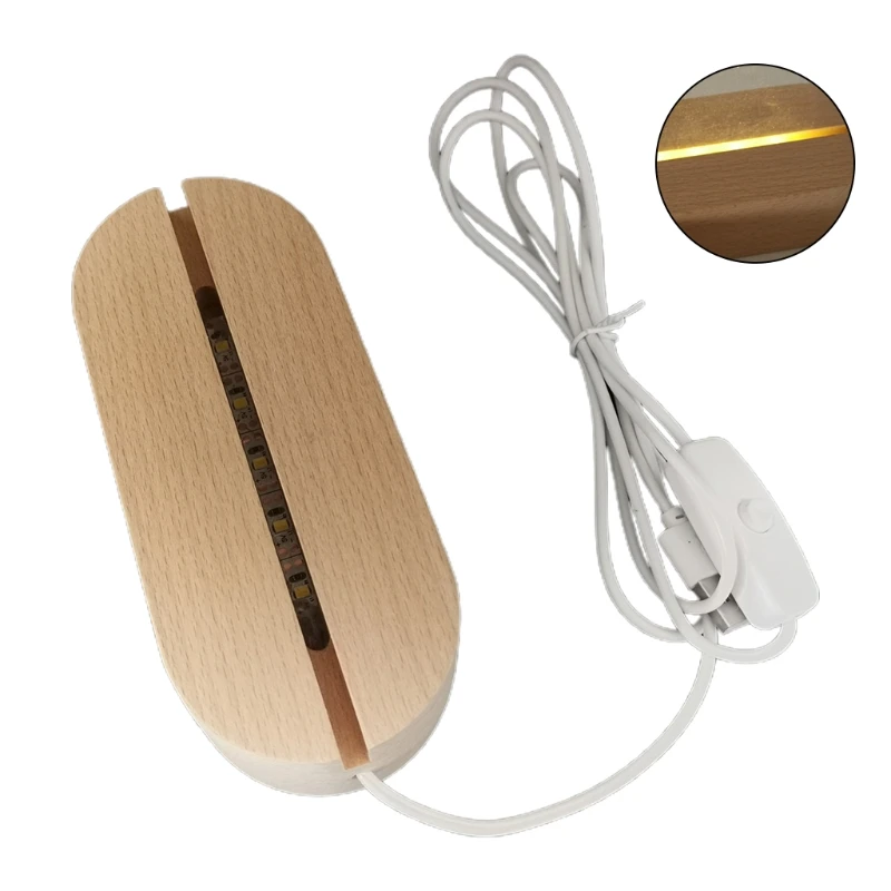 

LED Light Luminous Base Acrylic Diy Lamp Holder Creative Night Light Oval Shape Wooden Strike Piece Resin Art Crafts