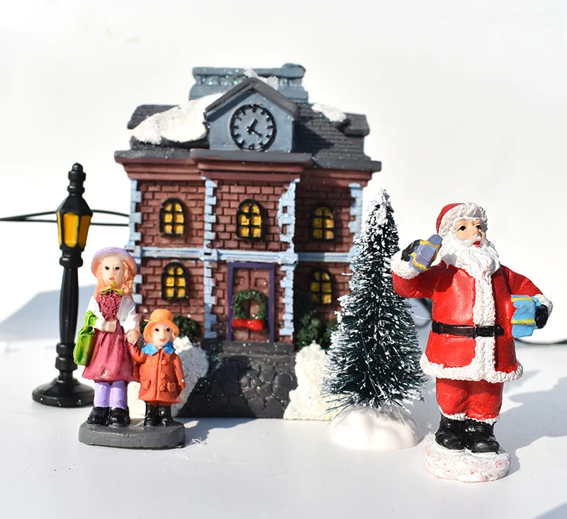 10 шт. набор смолы Рождество сцена село снега дома город Led украшение аксессуары