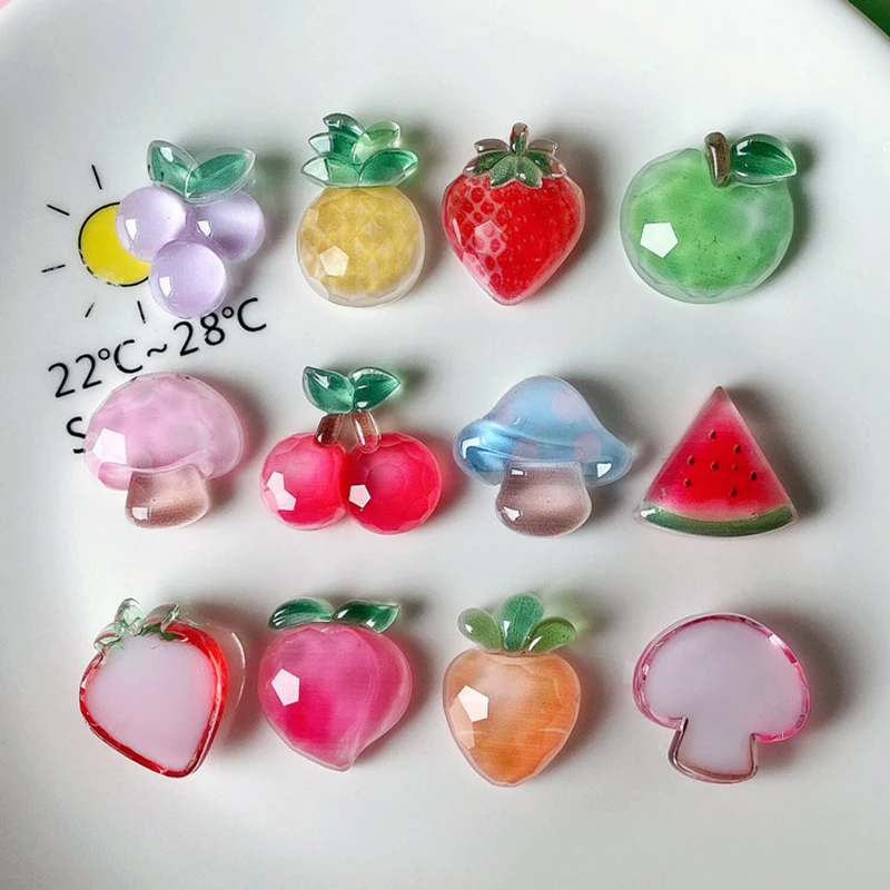 

10Pcs Resin Lovely Artificial Cherry Mushroom Fruits Flatback Cabochon Scrapbook DIY Embellishments Accessories