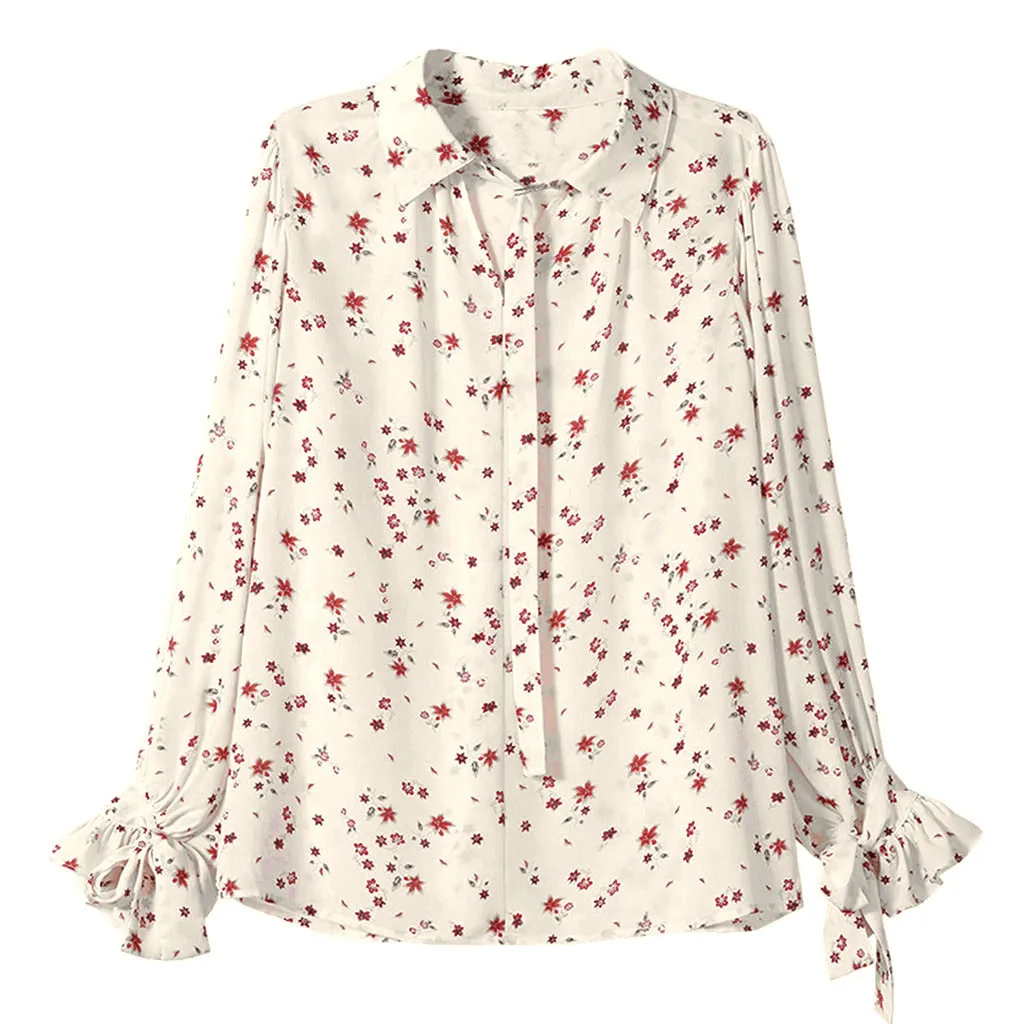 Белая шифоновая блузка с длинным рукавом и V-образным вырезом Женские топы блузки