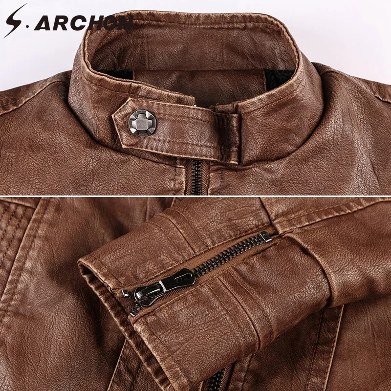 

S.ARCHON EU Size PU Leather Jackets Men Autumn Thermal Bomber Jacket Winter Causal Windbreaker Military Motorcycle Biker Coat