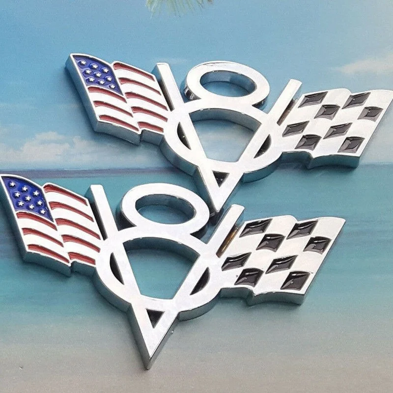 

2pcs 3D Metal V8 US Flag Moto Car Stickers American Emblem Badge Logo Car Styling Universal Accessories for Ford Chevrolet VW