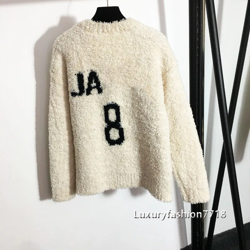 

High end 1:1 new style fashion sweater clothes for women digit Letter logo embroidery wool knitted round neck pullover sweaters