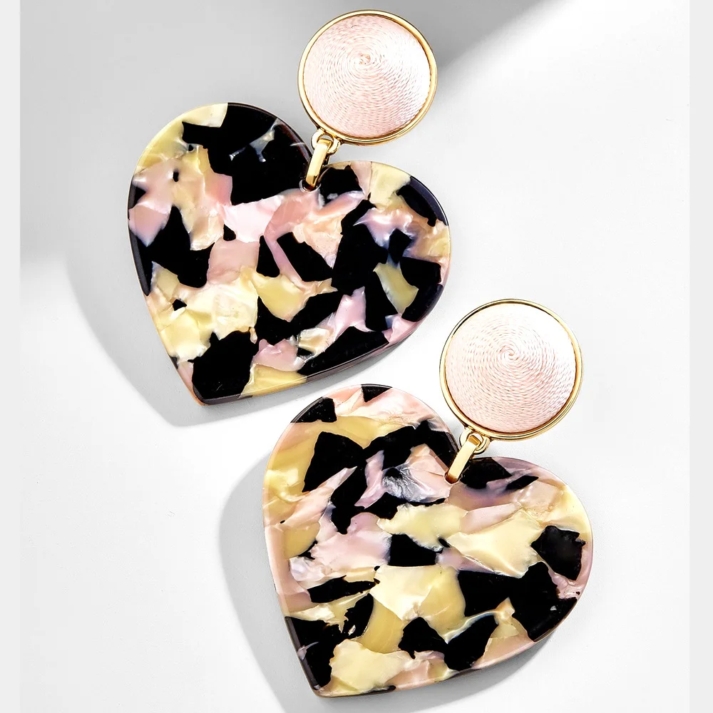 

2020 Boho Acrylic Heart Earring for Women Purple Za Statement Drop Earring Wedding Party Jewelry Fashion Dangle Korean Earrings