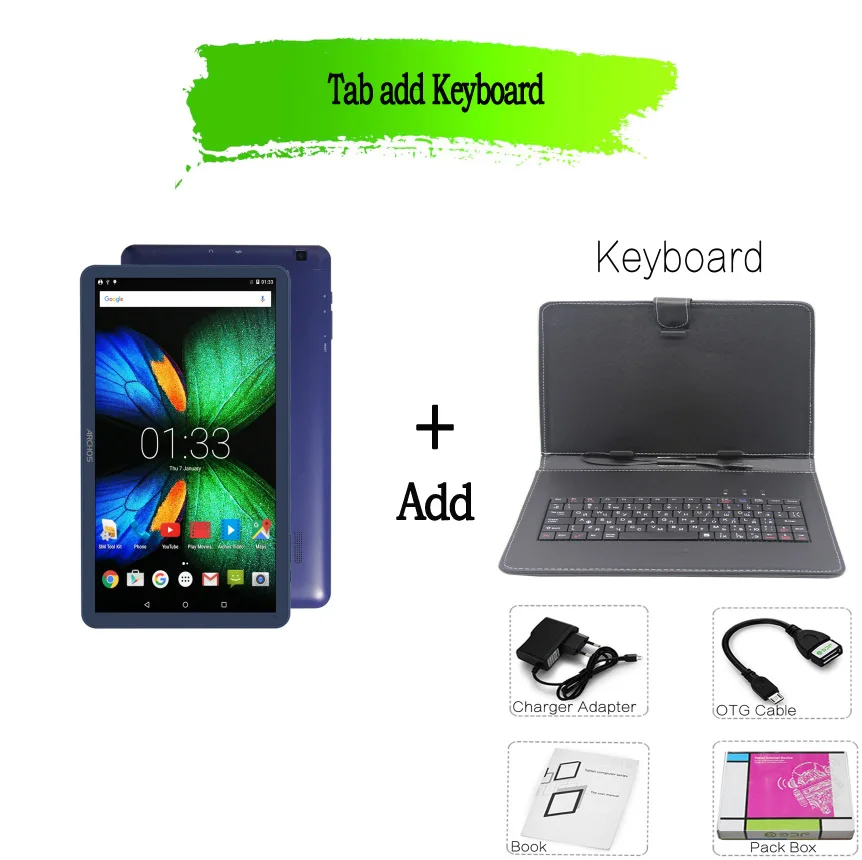 Tab add Keyboard 10 дюймов, мобильный телефон, звонок, sim-карта, планшетный ПК, Android 5,1, планшетный ПК, 1 Гб+ 16 ГБ, ips lcd, четырехъядерный, 4200 мАч, батарея, Wifi, Bluetooth - Комплект: Tab add Keyboard