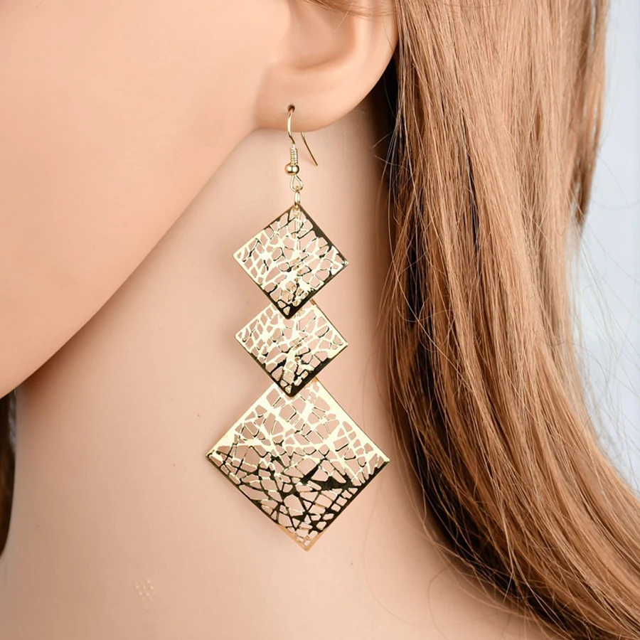 Богемные квадратные Висячие длинные серьги для женщин аксессуары красивые