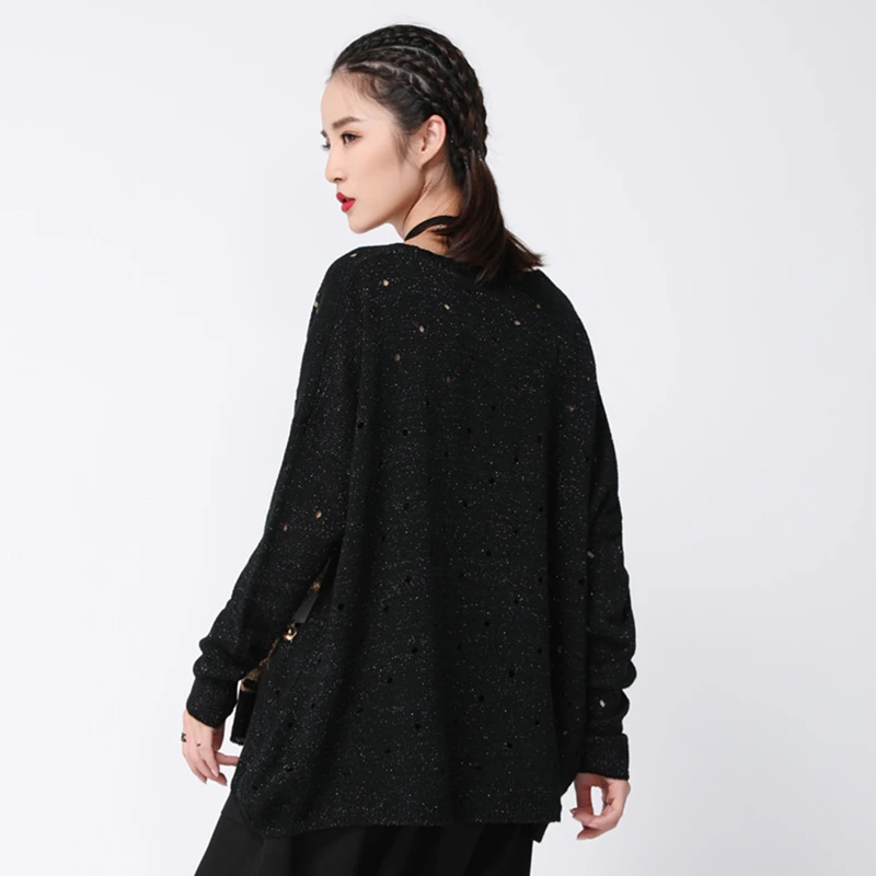 Женский весенний Однотонный свитер с вырезами Модный женский пуловер свободного