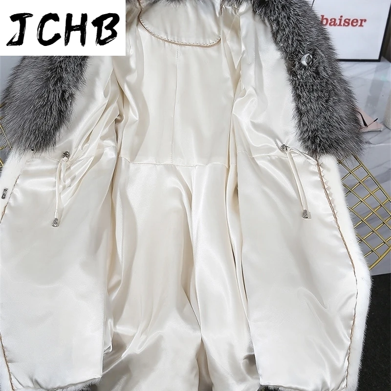 SHZQJCHB Winter Coats Women 2021 Real Fur Coat Woman Natural Mink Fur Jacket Female Fox Fur Collar Hooded Jackets Casaco TN1367