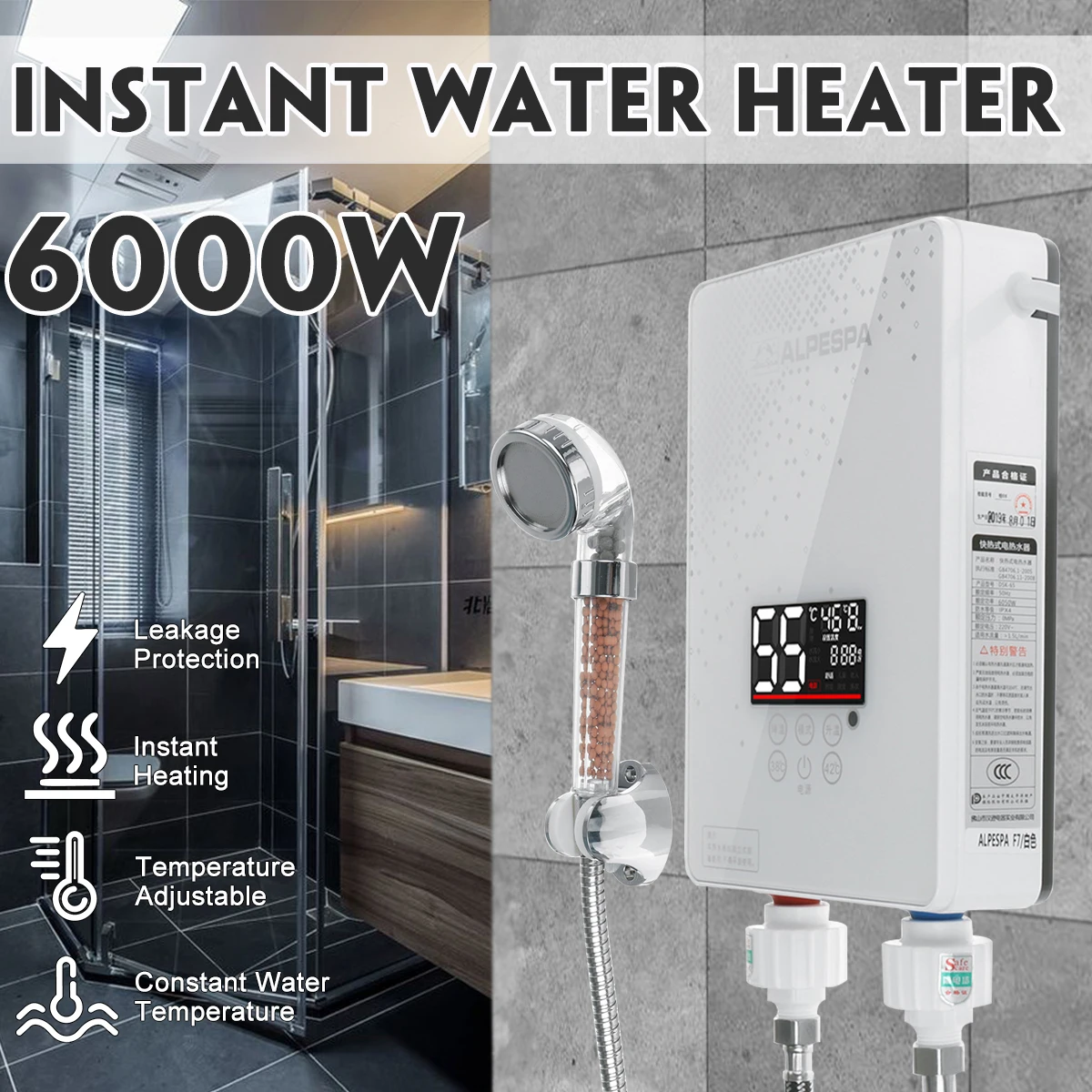 6000 Вт 220 В Мгновенный водонагреватель Мини Электрический безрезервуарный для