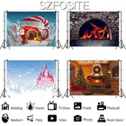 Фон для фотографирования новорожденных с изображением дома с изображением замка, рождественской шапки, снега, праздника вечерние, детей, украшения для детской ванны