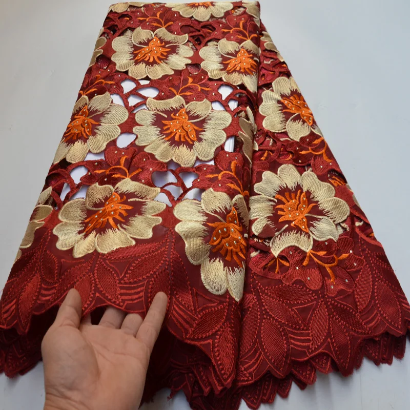 

(5yards/pc) High grade hand cut Swiss cotton lace soft African voile lace fabric with fabulous embroidery for dress CLP489