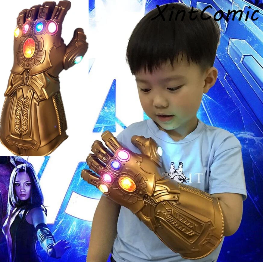Перчатки Таноса для Avengers Thanos 4 светодиодные перчатки Infinity Gauntlet Stones War Led ПВХ