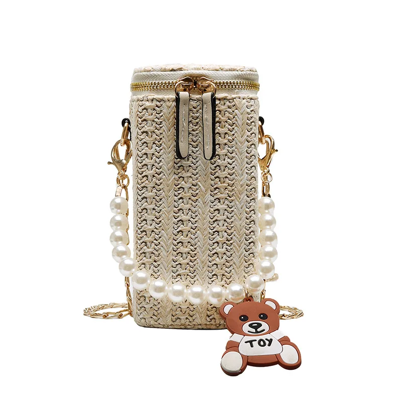

Mobile Phone Bag Women's Messenger Bag 2020 Straw Bag Pearl Woven Beach Bag Retro Women Bag purses and handbags luxury bag Louis