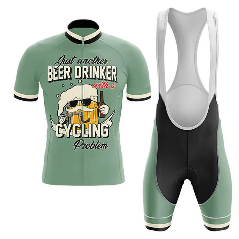 

2021BEER DRINKER Men's Cycling Jersey Set Professional Cycling Clothing Quick Dry Summer Sleeved Cycling Shirt Bib Short Gel Pad
