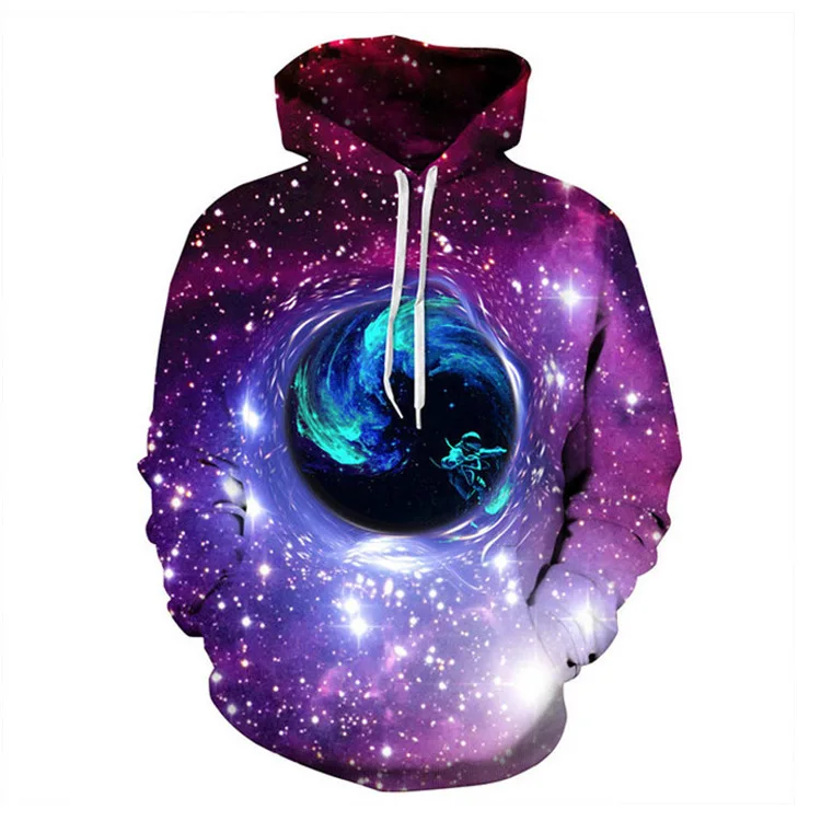 

2021 Hot Selling Purple Vortex Star 3D Digital Printing Men and Women Couple Hooded Sweater