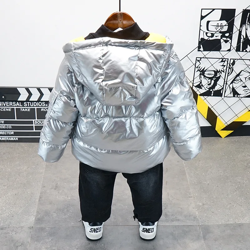 Winter Boys Clothes Sets Kids Space Down Jacket + Plus Velvet T-Shirts Thick Jeans 3Pcs/Sets Children Sports Suits 2-6Year | Детская